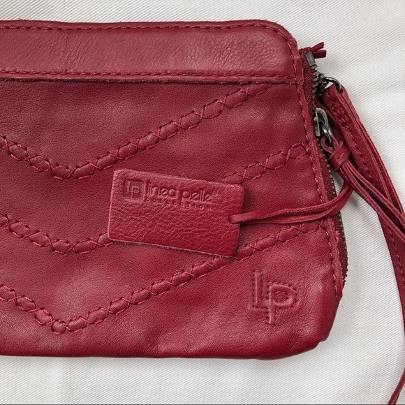 Linea Pelle Red Leather Clutch Embroidered Chevron